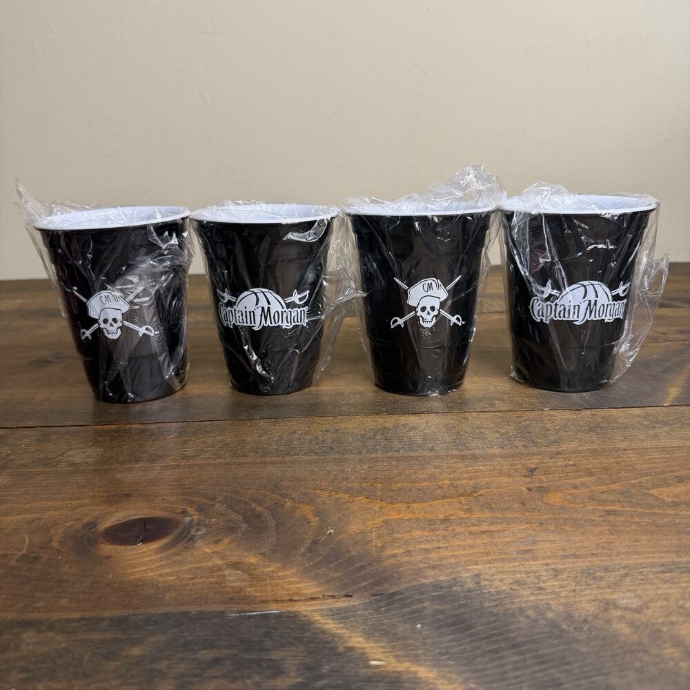 4 NEW Captain Morgan Hard Plastic Solo Style Cup Black Reusable 2015